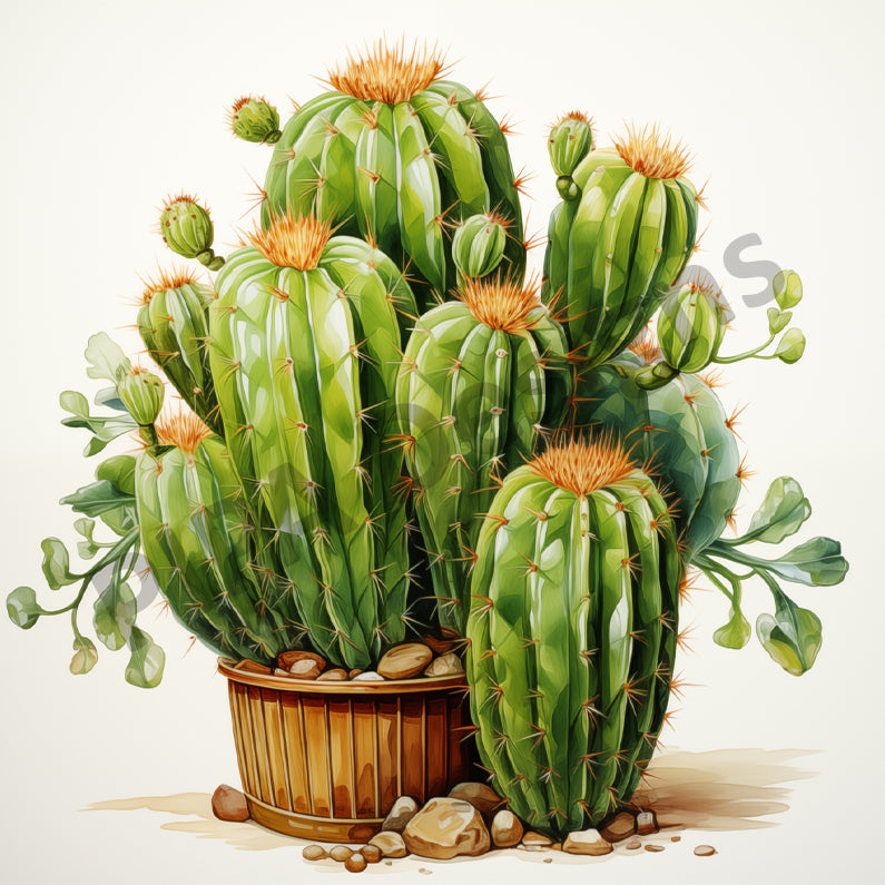 cactus pencil drawing A Collection of Cacti Illustration Pencil Drawing - Digital Artwork Canvas Art Print