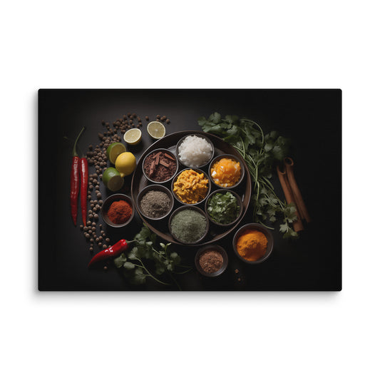 A Culinary Canvas Herbs in Bowls Photorealistic Digital Artwork Canvas Wall Art Prints X- Small to X- Large