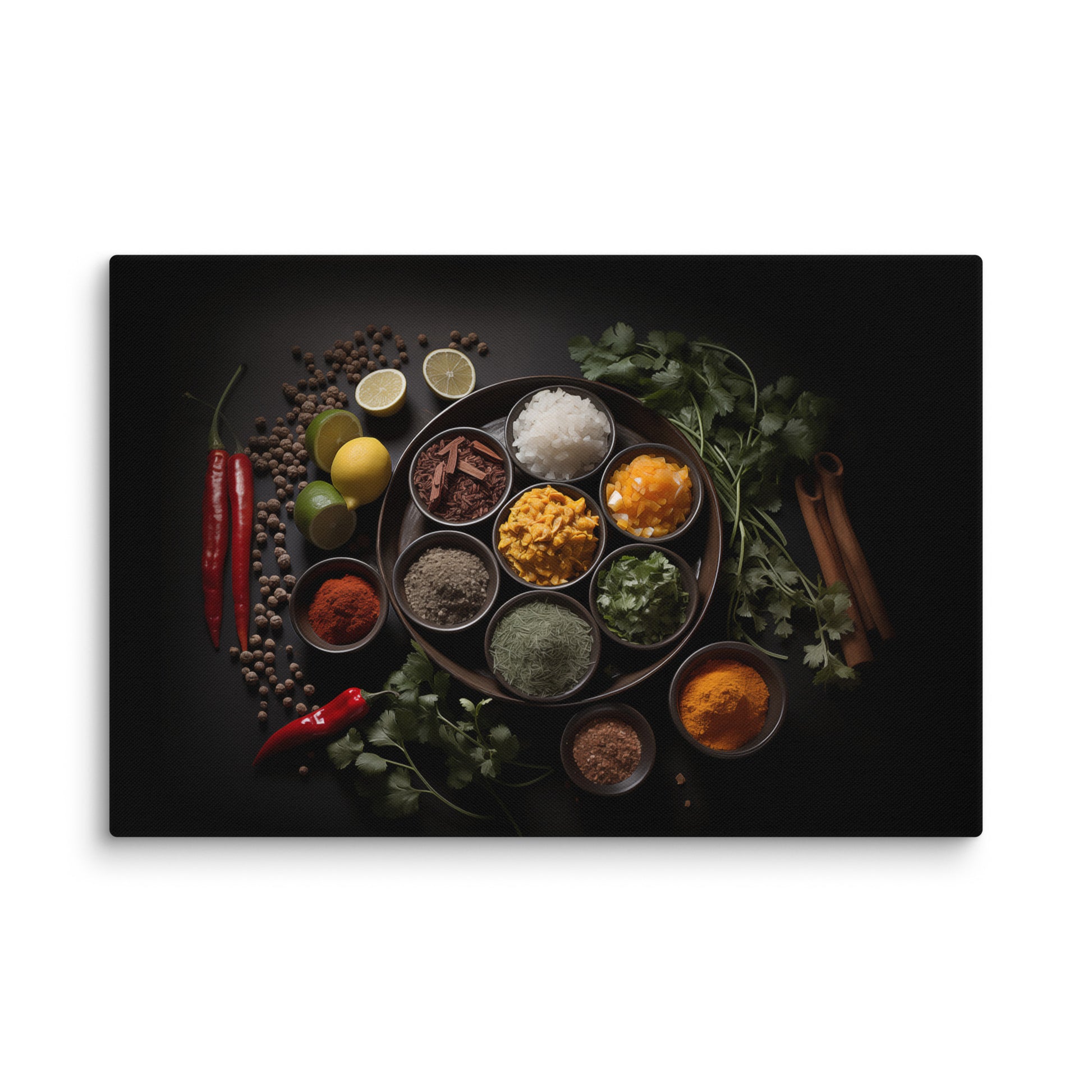A Culinary Canvas Herbs in Bowls Photorealistic Digital Artwork Canvas Wall Art Prints X- Small to X- Large