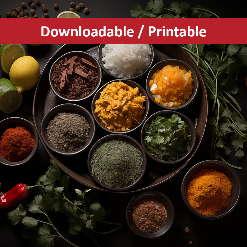 A Culinary Canvas Herbs in Bowls Photorealistic Digital Artwork DIY Downloadable and Printable Wall Art Prints