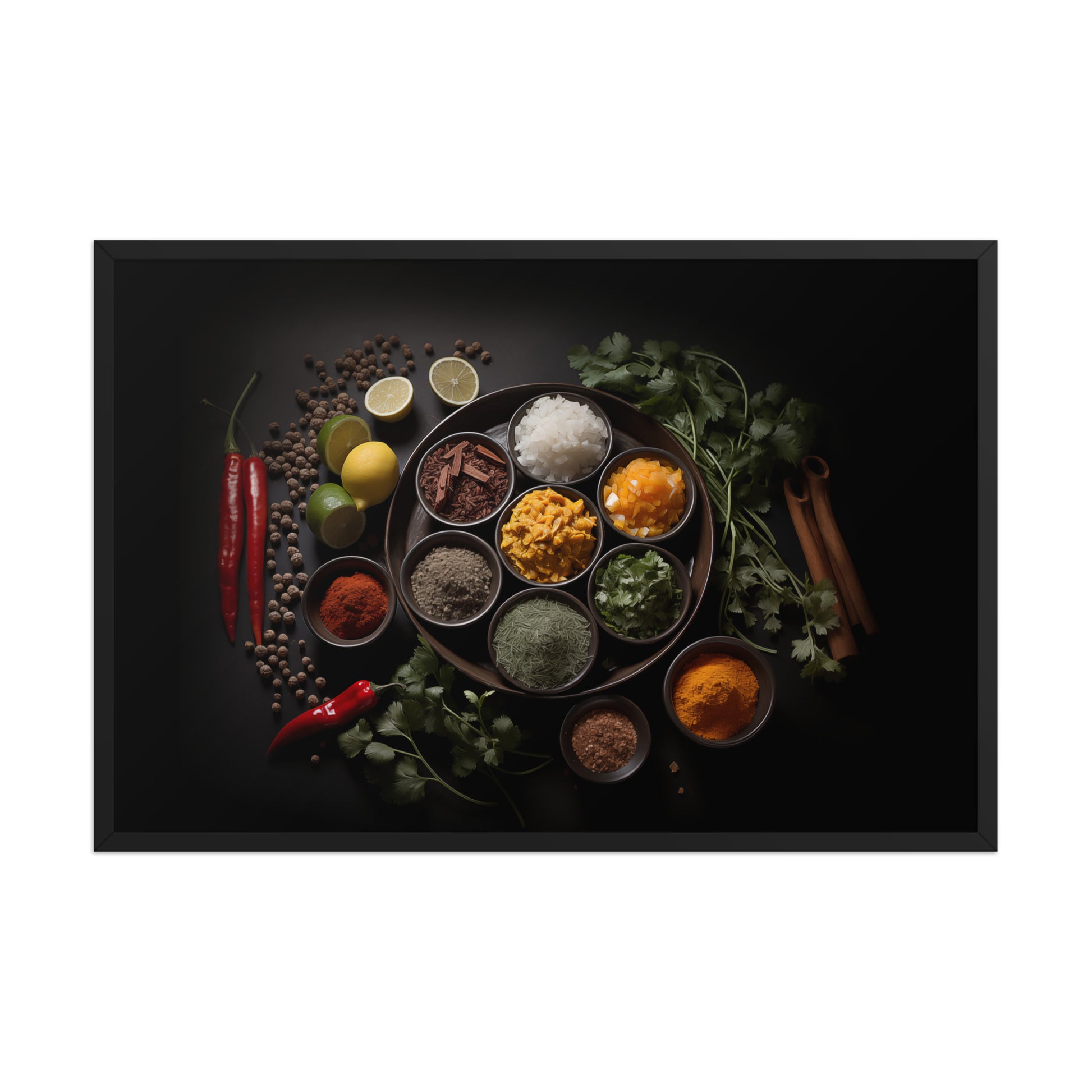 A Culinary Canvas Herbs in Bowls Photorealistic Digital Artwork Framed Wall Art Prints X- Small to Large