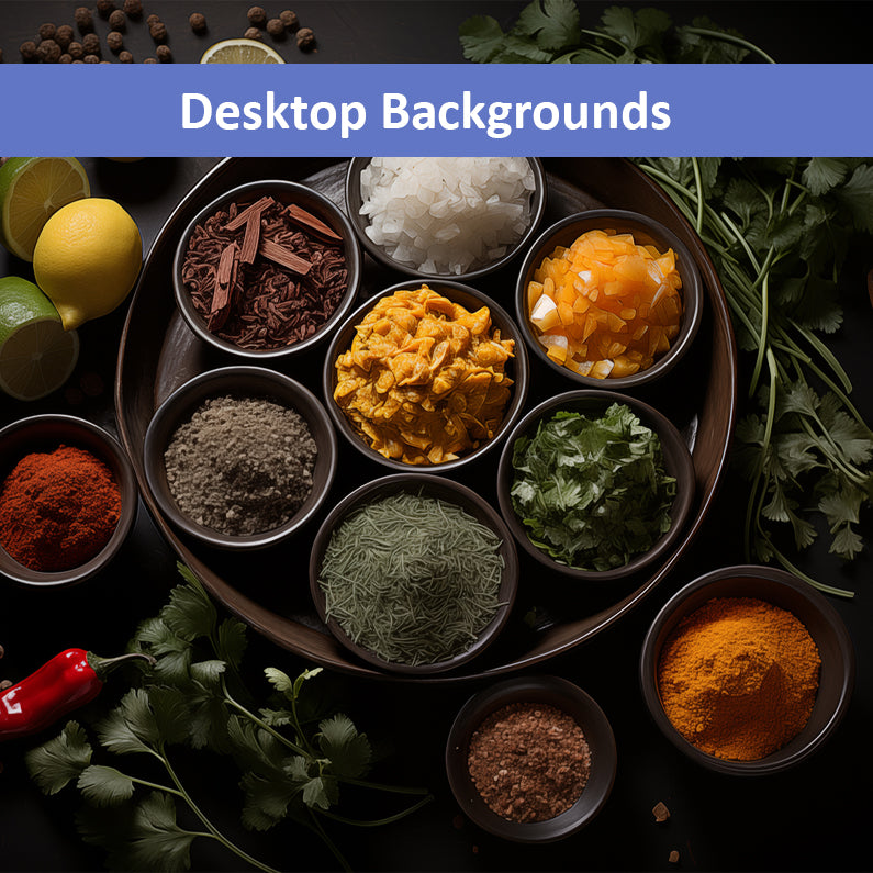 A Culinary Canvas Herbs in Bowls Photorealistic Digital Artwork Wallpaper for Computer