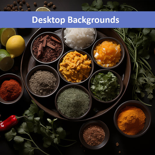 A Culinary Canvas Herbs in Bowls Photorealistic Digital Artwork Wallpaper for Computer