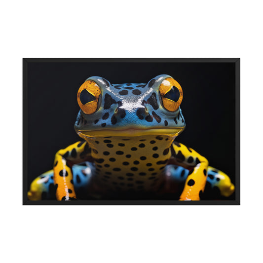 A Glimpse of the Exotic Poison Dart Frog Close-up Photorealistic Digital Artwork Black Framed Wall Art Print