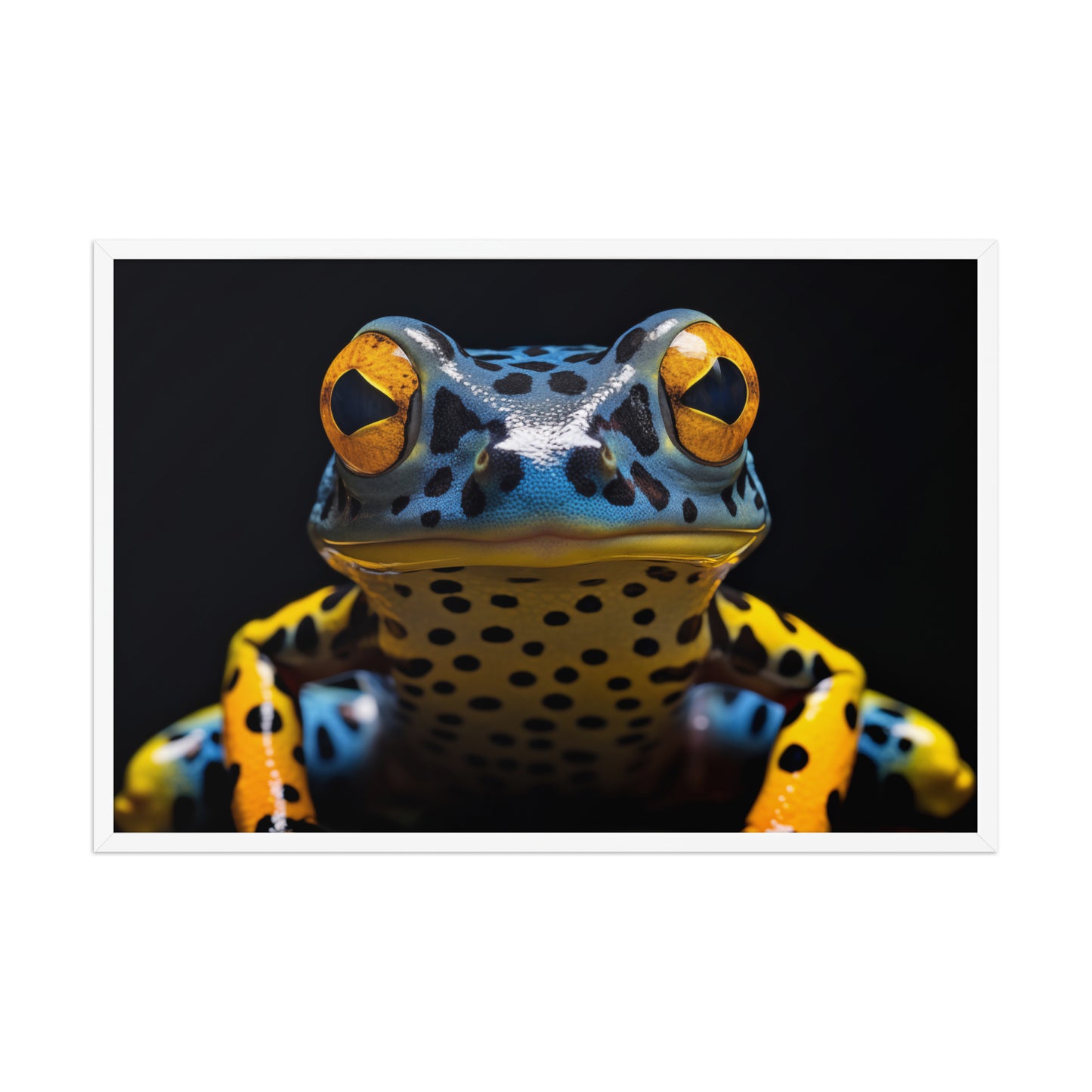 A Glimpse of the Exotic Poison Dart Frog Close-up Photorealistic Digital Artwork White Framed Wall Art Print