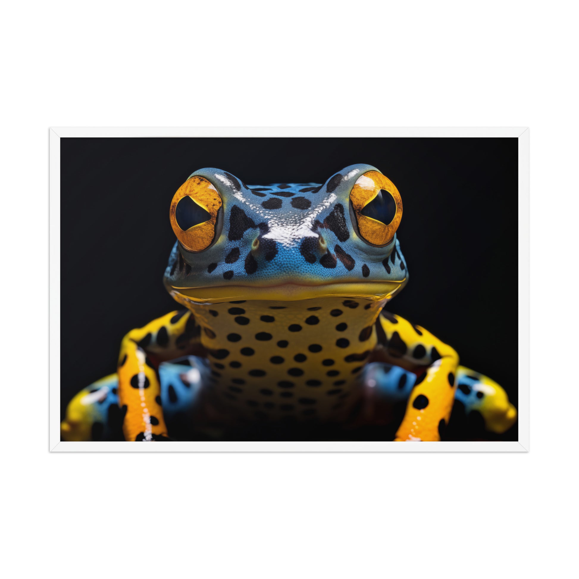 A Glimpse of the Exotic Poison Dart Frog Close-up Photorealistic Digital Artwork White Framed Wall Art Print