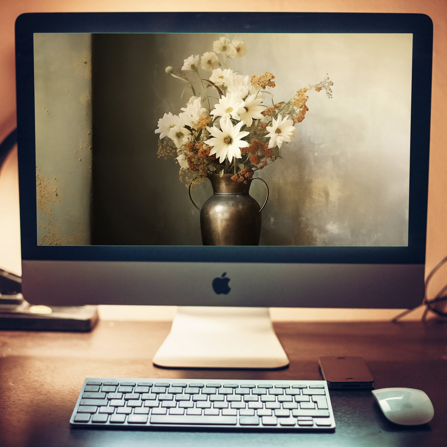 A Moment of Bloom Floral Bouquet Retro Subdued Photorealism Wallpaper for Computer 2