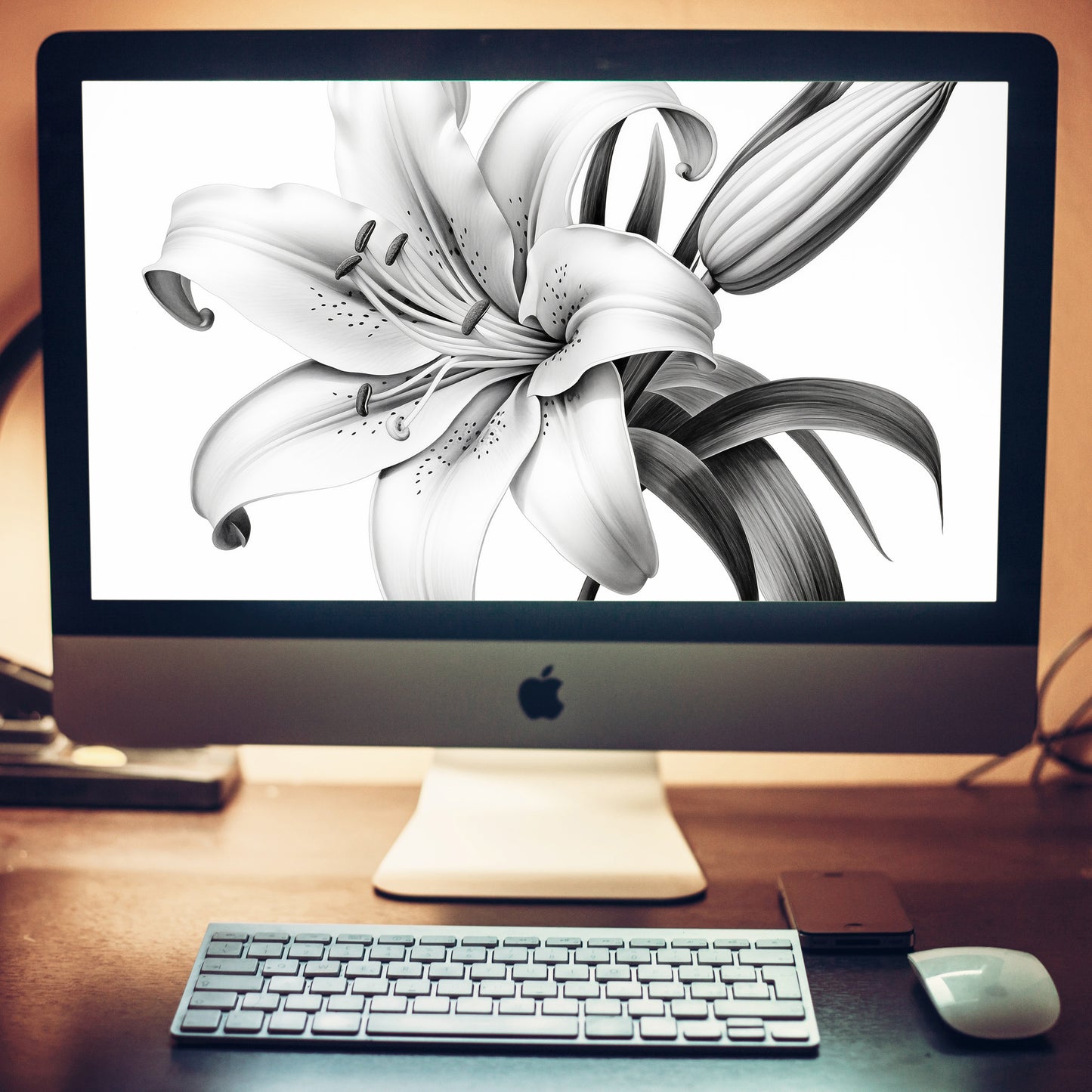 A Moment of Bloom Lily Pencil Sketch Charcoal Drawing Wallpaper for Computer 2