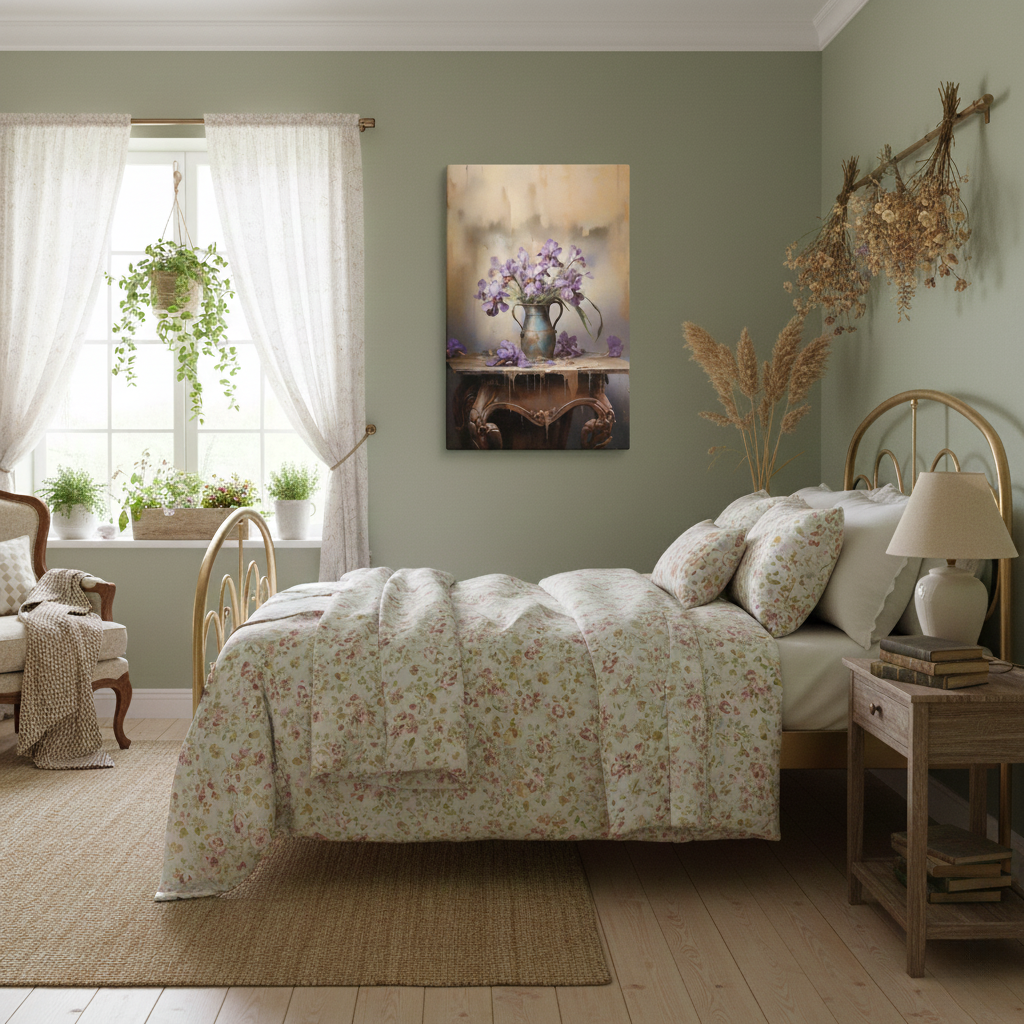 A Moment of Grace Digital Artwork Pastel Painting Canvas Wall Art Print in Cottagecore Style Bedroom
