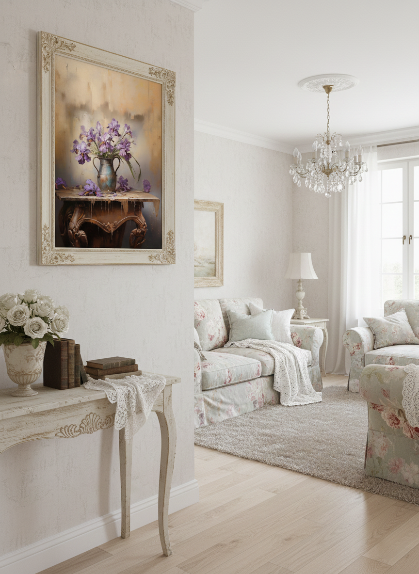 A Moment of Grace Digital Artwork Pastel Painting Custom Framed Art Print in Shabby Chic Style Living Room