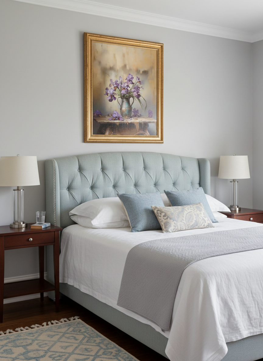 A Moment of Grace Digital Artwork Pastel Painting Custom Framed Art Print in Transitional Style Bedroom