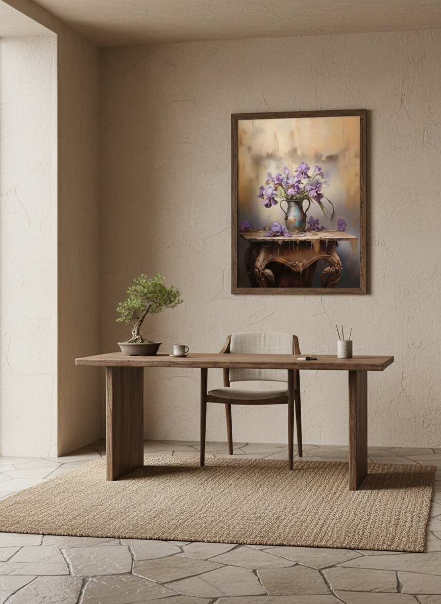 A Moment of Grace Digital Artwork Pastel Painting Custom Framed Art Print in Wabi-Sabi Style Home Office