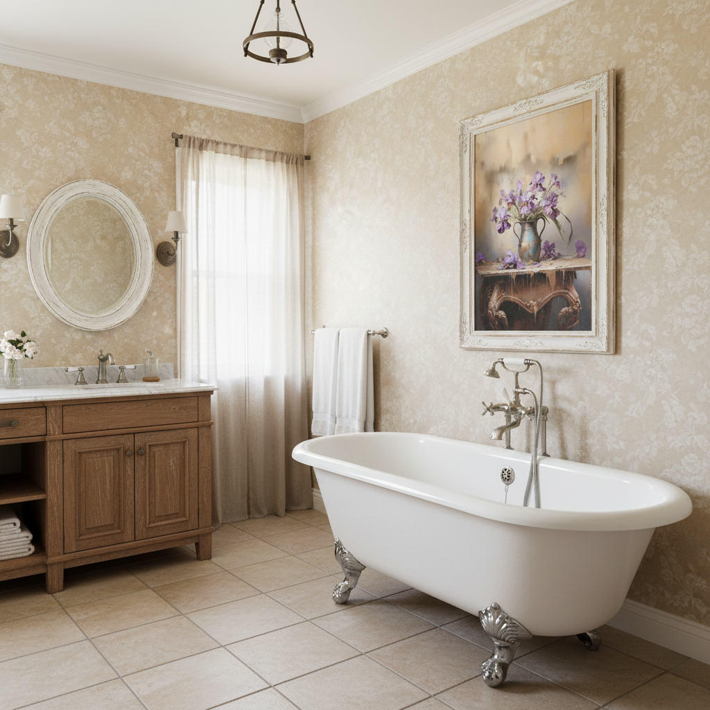 A Moment of Grace Digital Artwork Pastel Painting Custom Framed Wall Art Print in French Country Style Bathroom