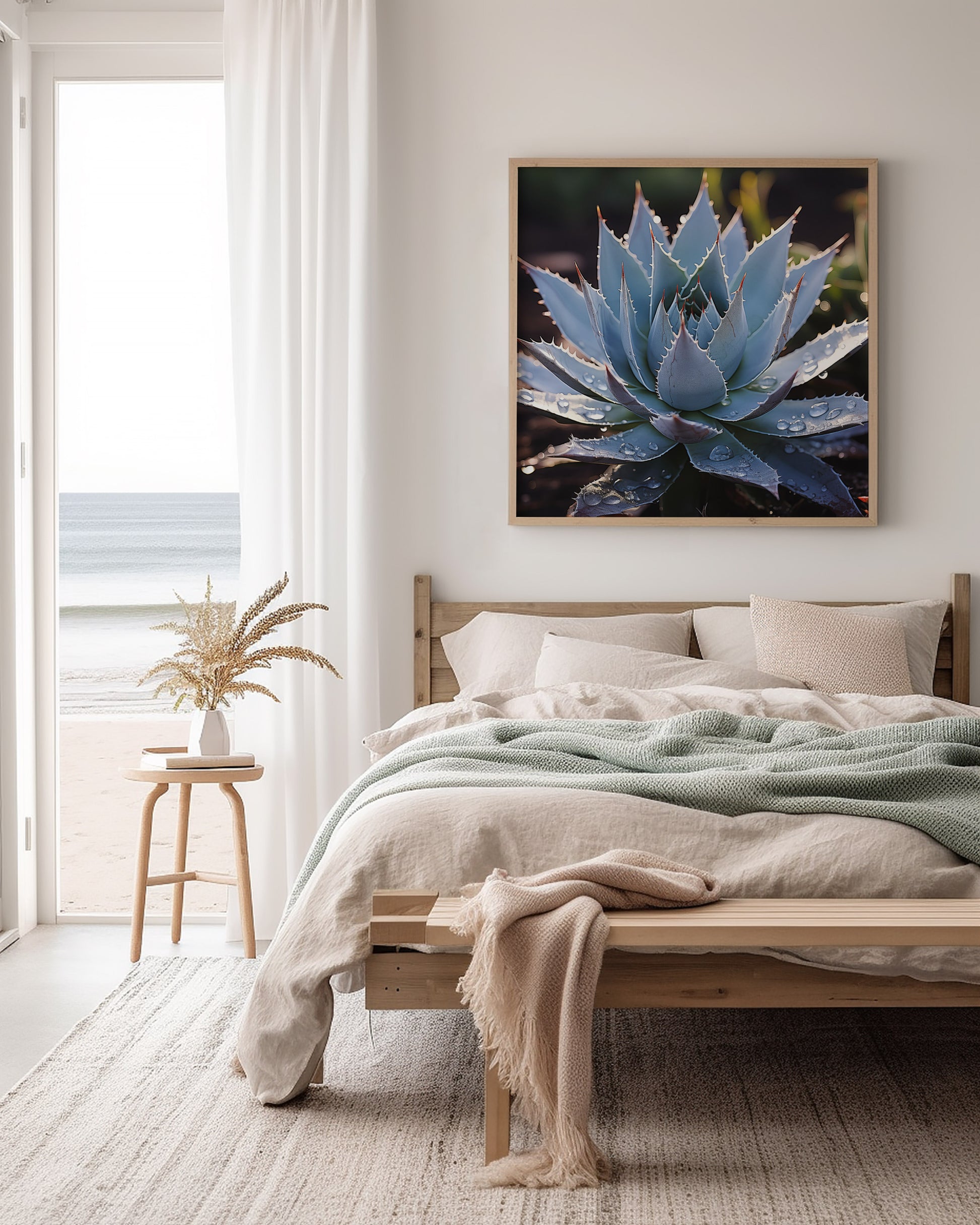 A Moment of Peace Botanical Rustic Photorealistic Botanical Digital Art Download in Bedroom Setting