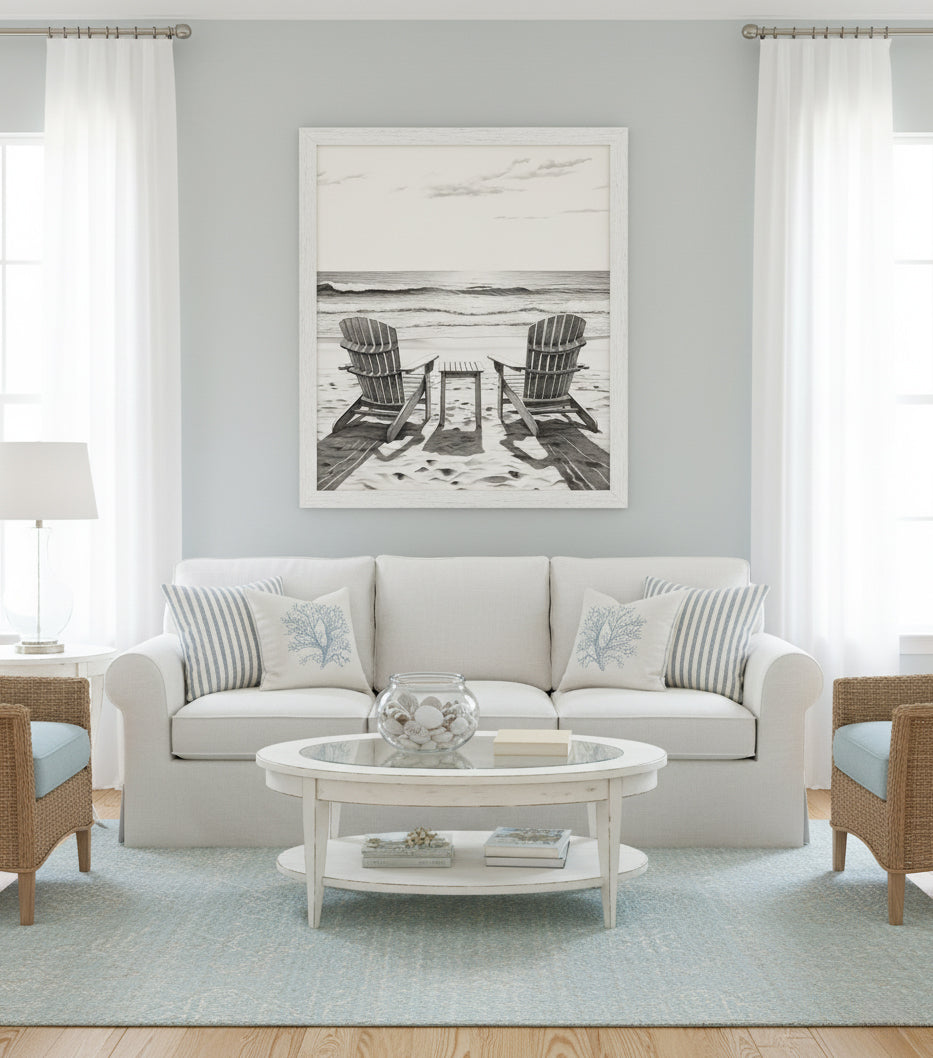 A Moment of Peace DIY Downloadable and Printable Wall Art Print in Coastal Style Living Room