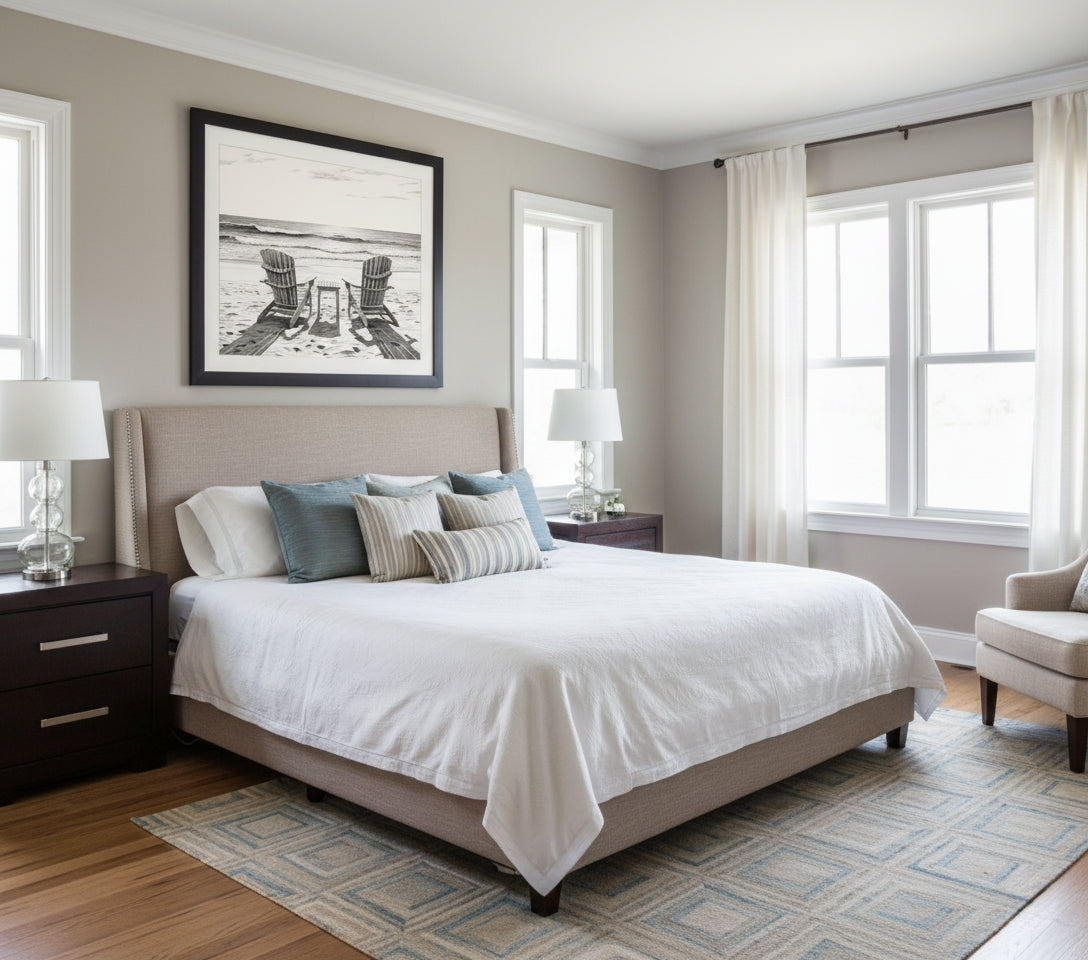 A Moment of Peace DIY Downloadable and Printable Wall Art Print in Transitional Style Master Bedroom