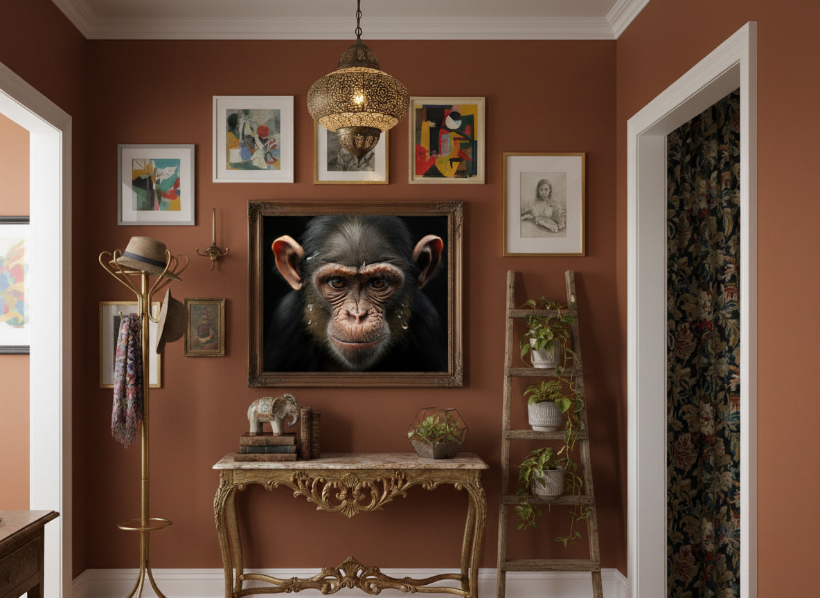 A Monkey's Portrait - Monkey Close-up Photorealism DIY Downloadable and Printable Wall Art Print in Eclectic Style Hallway