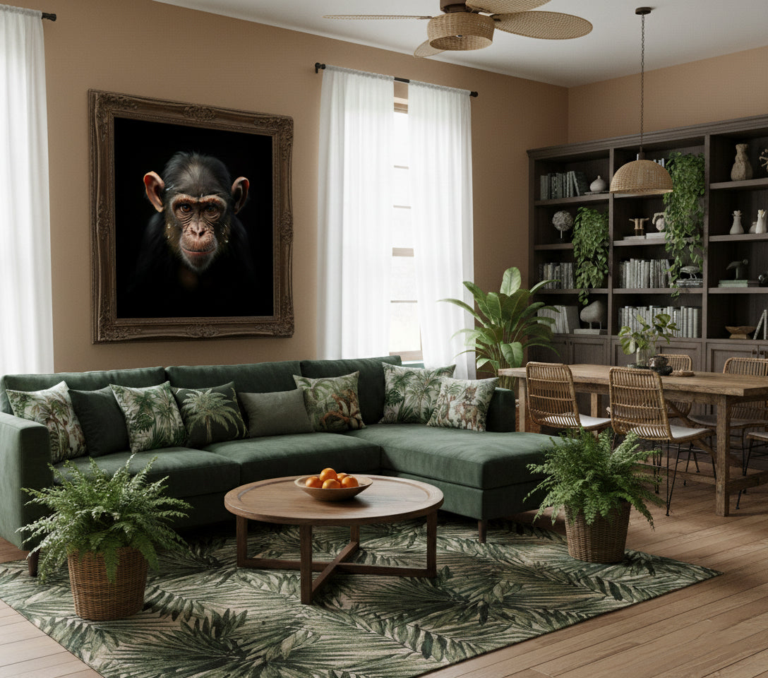 A Monkey's Portrait - Monkey Close-up Photorealism DIY Downloadable and Printable Wall Art Print in Jungle Style Living Room