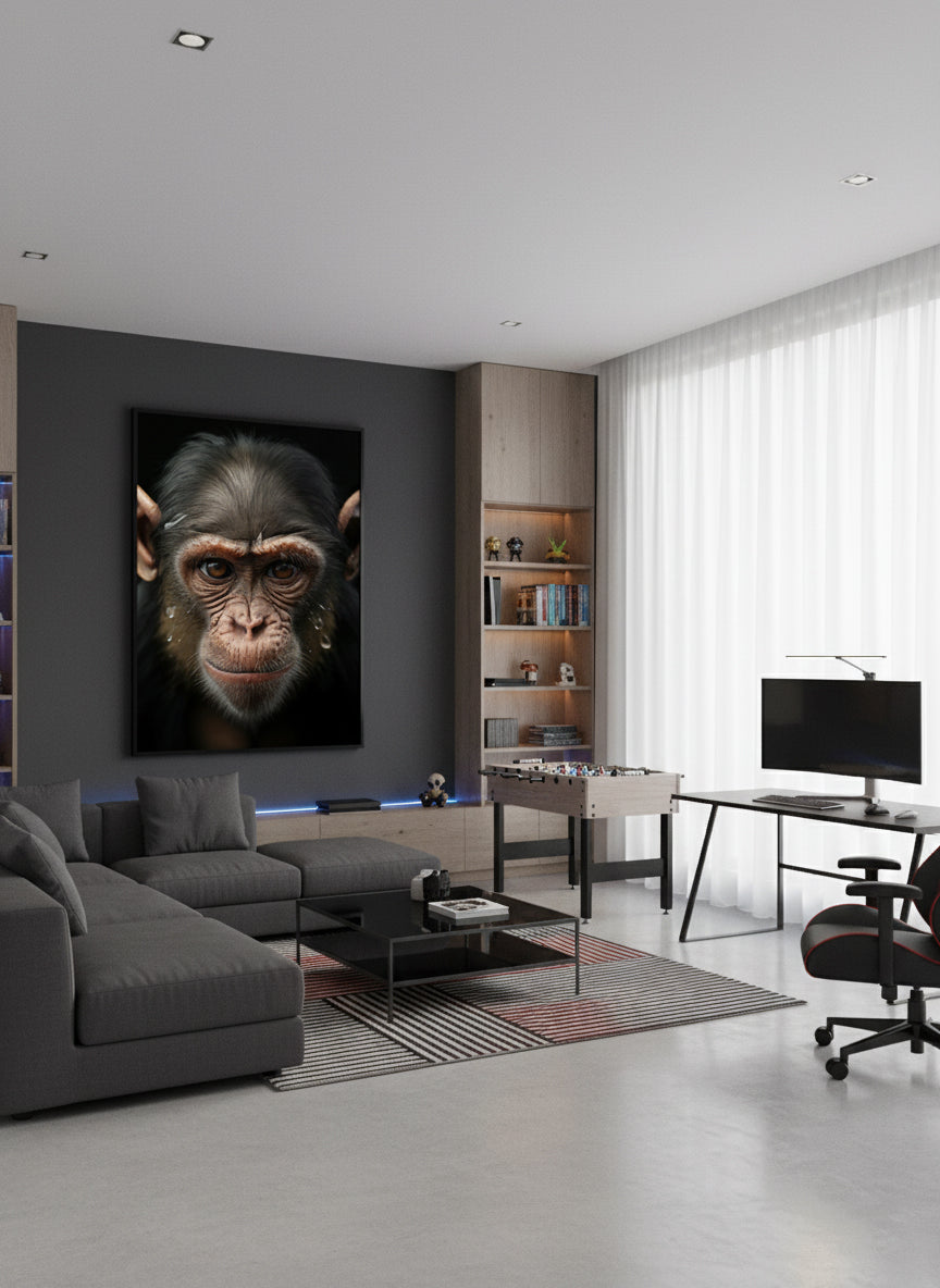 A Monkey's Portrait - Monkey Close-up Photorealism DIY Downloadable and Printable Wall Art Print in Modern Style Game Room