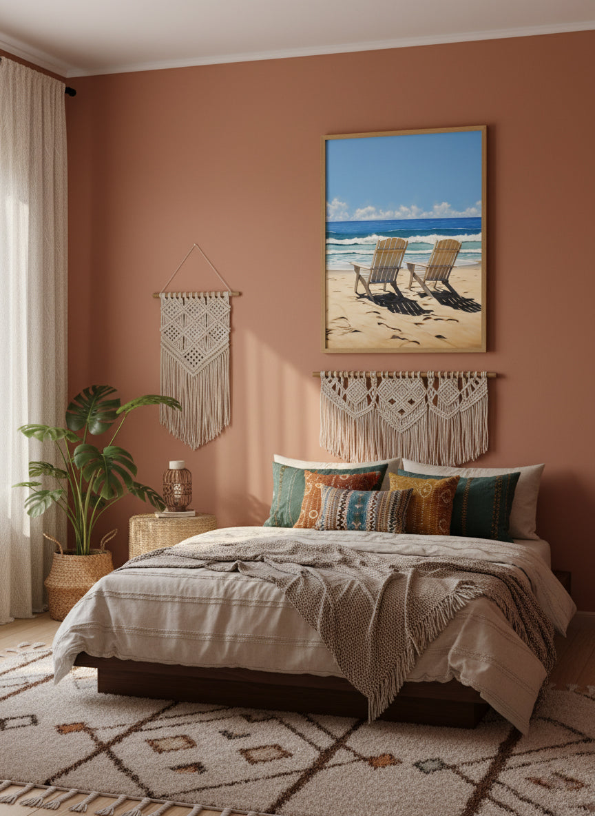 A Pair in Paradise DIY Downloadable and Printable Wall Art Print in Bohemian Style Bedroom