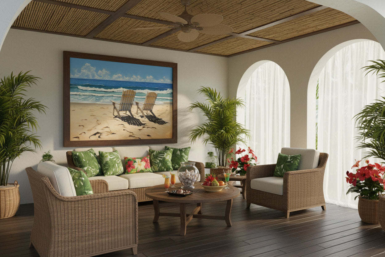 A Pair in Paradise DIY Downloadable and Printable Wall Art Print in Tropical Style Covered Patio