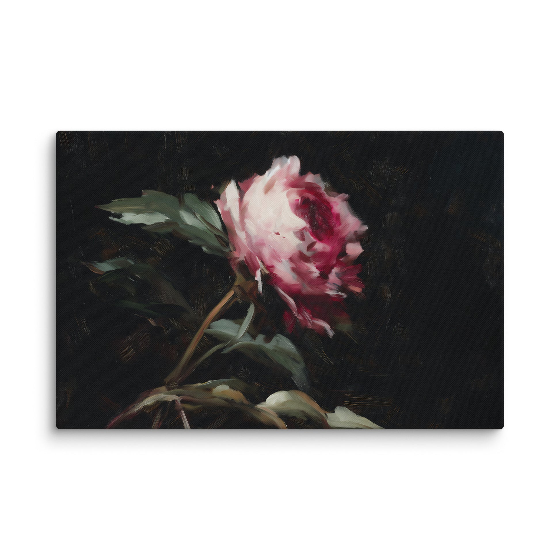 A Whisper in the Shadows Floral Digital Artwork Pink Peony Painting Canvas Wall Art Print