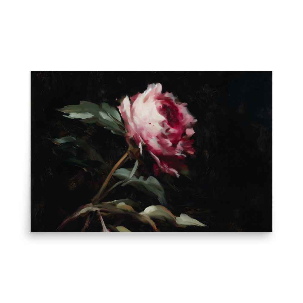 Pink Peony Painting: A Whisper in the Shadows Floral Digital Artwork Loose Wall Art Print