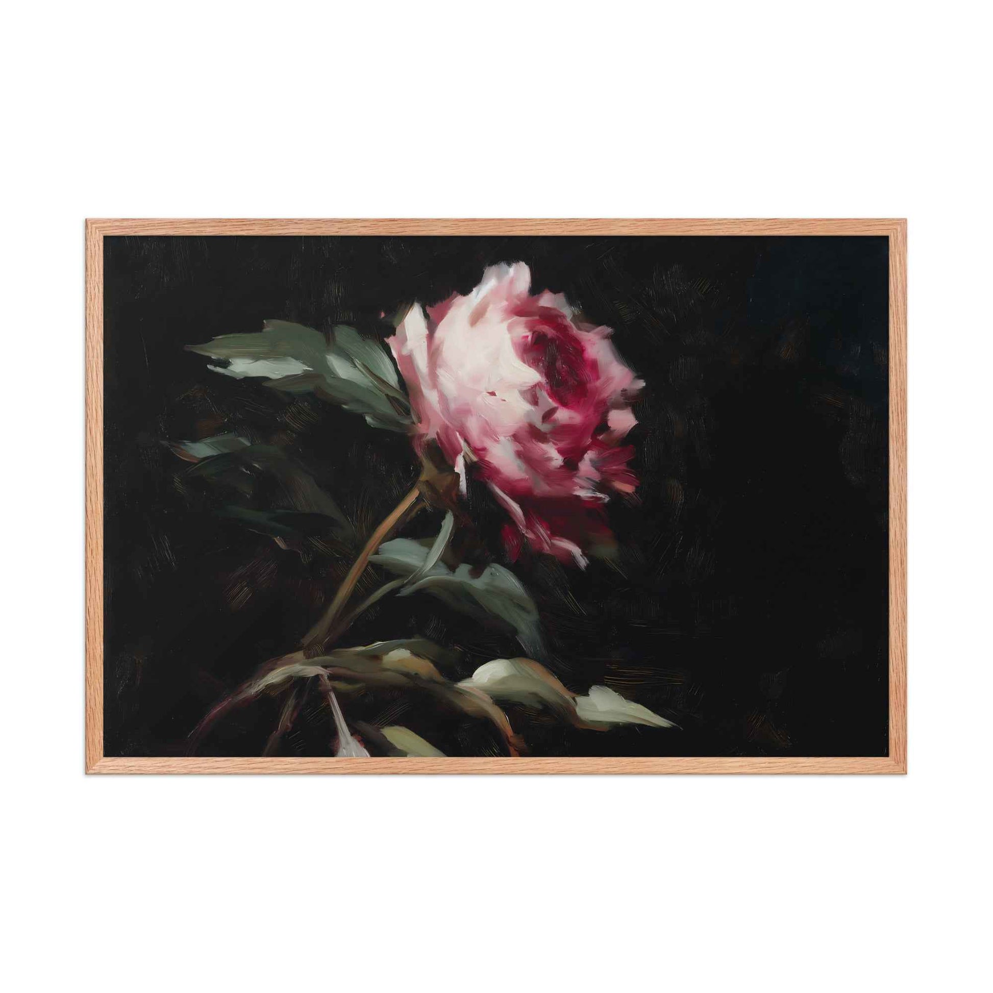 Pink Peony Painting: A Whisper in the Shadows Floral Digital Artwork Framed Wall Art Print