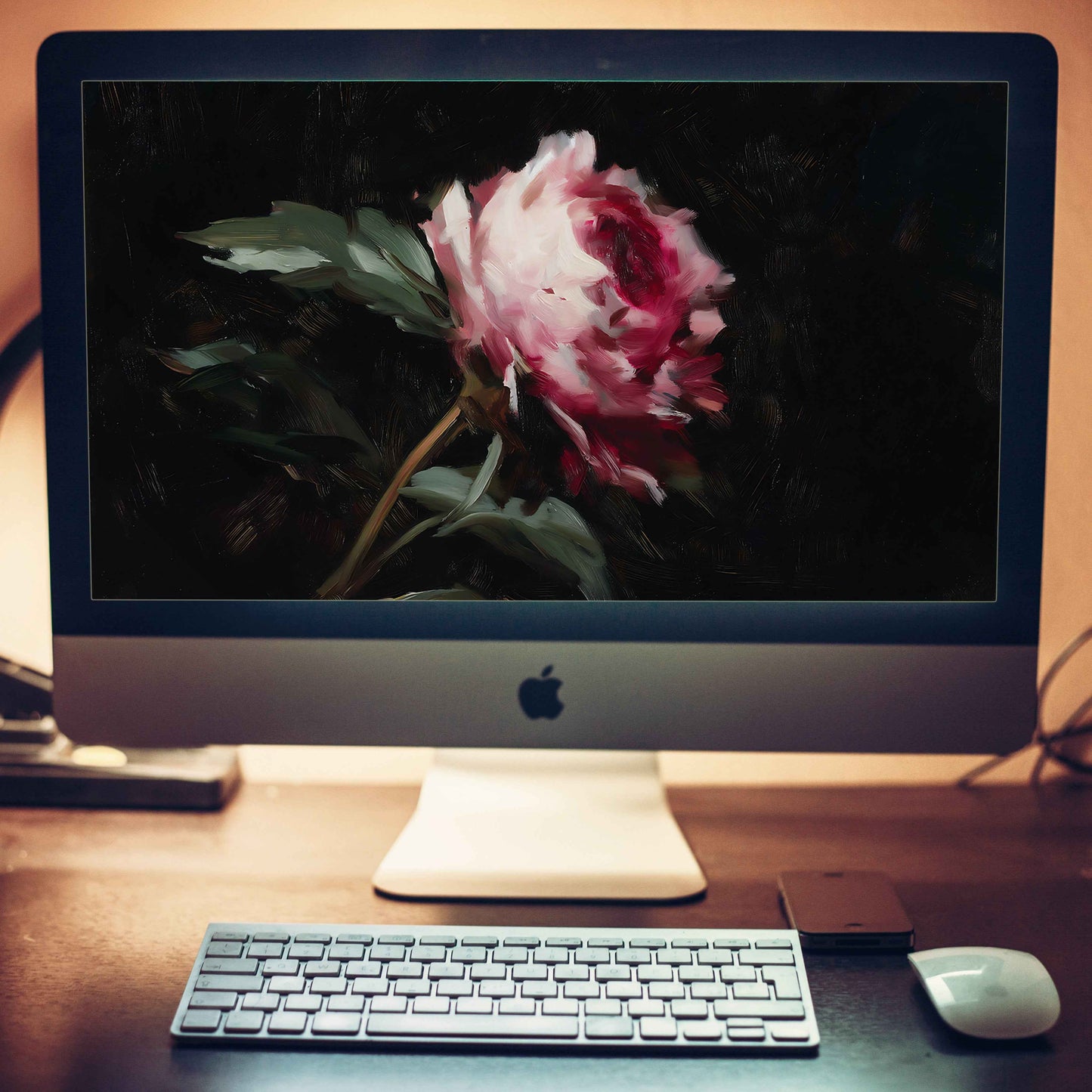 A Whisper in the Shadows Floral Digital Artwork Pink Peony Painting Wallpaper for Computer Monitors, TVs, and Laptop Screens