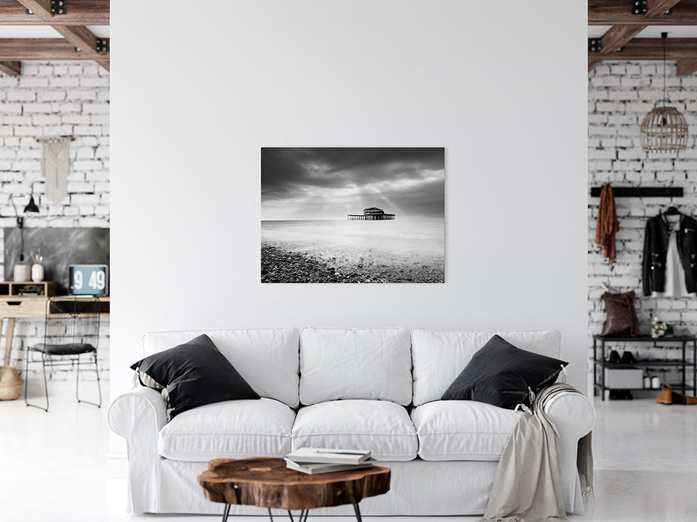Front Room Wall Pictures: Abandoned West Pier Black and White - Coastal / Beach / Seascape / Nature / Landscape Photo Canvas Wall Art Print - Artwork - Wall Decor