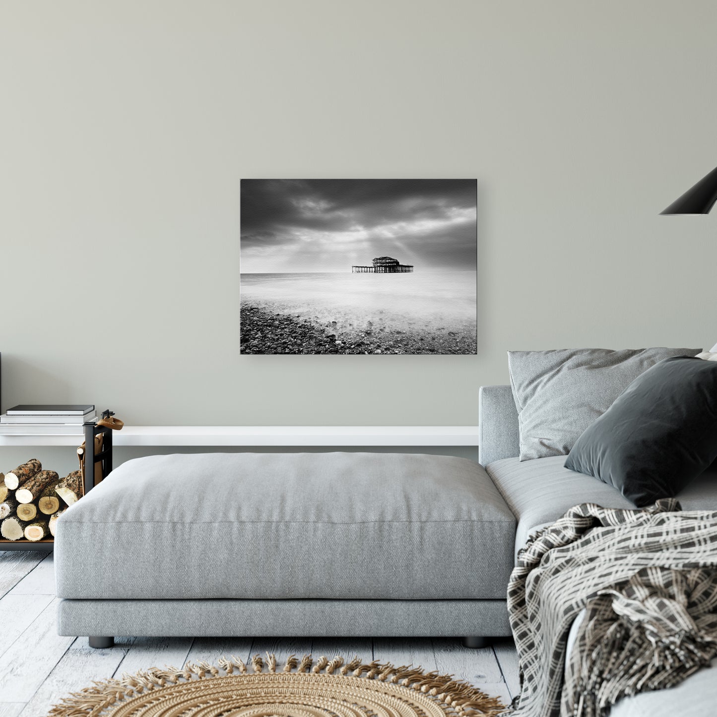 Behind Couch Wall Decor: Abandoned West Pier Black and White - Coastal / Beach / Seascape / Nature / Landscape Photo Canvas Wall Art Print - Artwork - Wall Decor