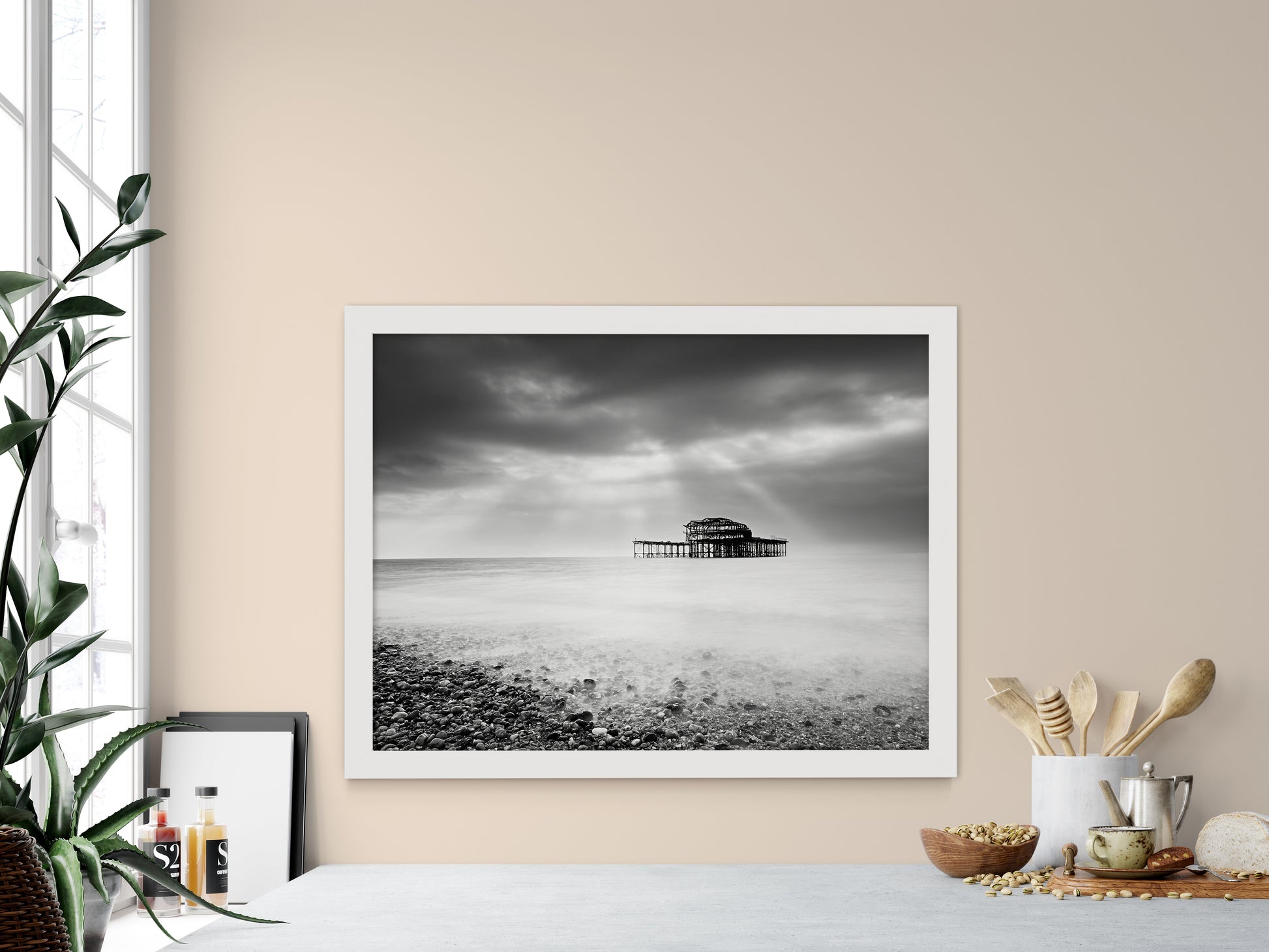 Art Decor Kitchen: Abandoned West Pier Coastal Seascape Landscape Black and White Photograph Framed Wall Art Print