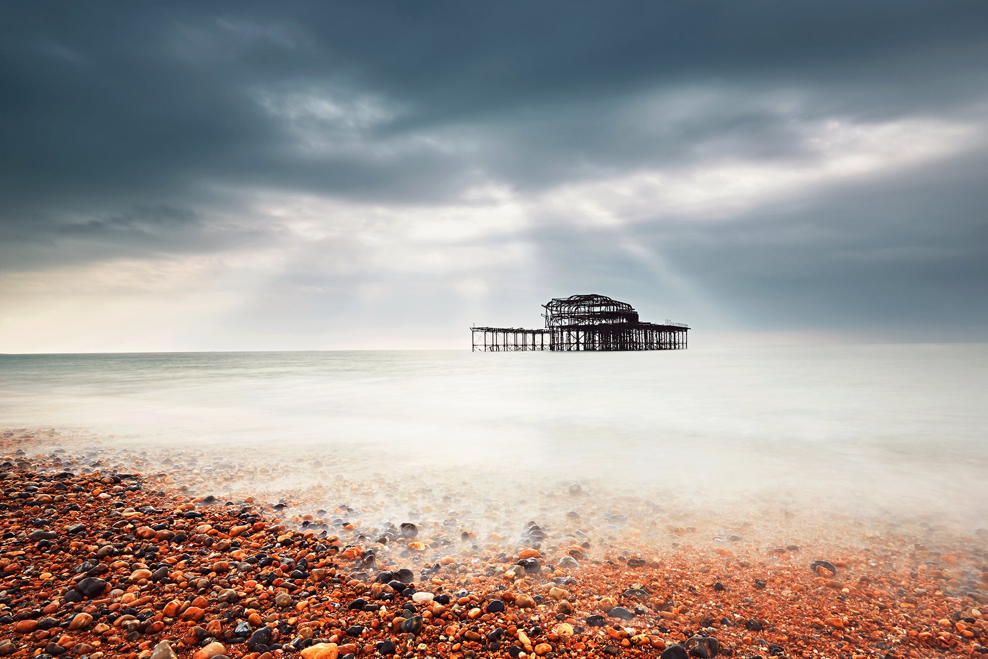 Wall Art And Prints: Abandoned West Pier Vintage Gentle Touch Effect - Beach / Seascape / Nature / Landscape Photo Canvas Wall Art Print - Wall Decor - Artwork