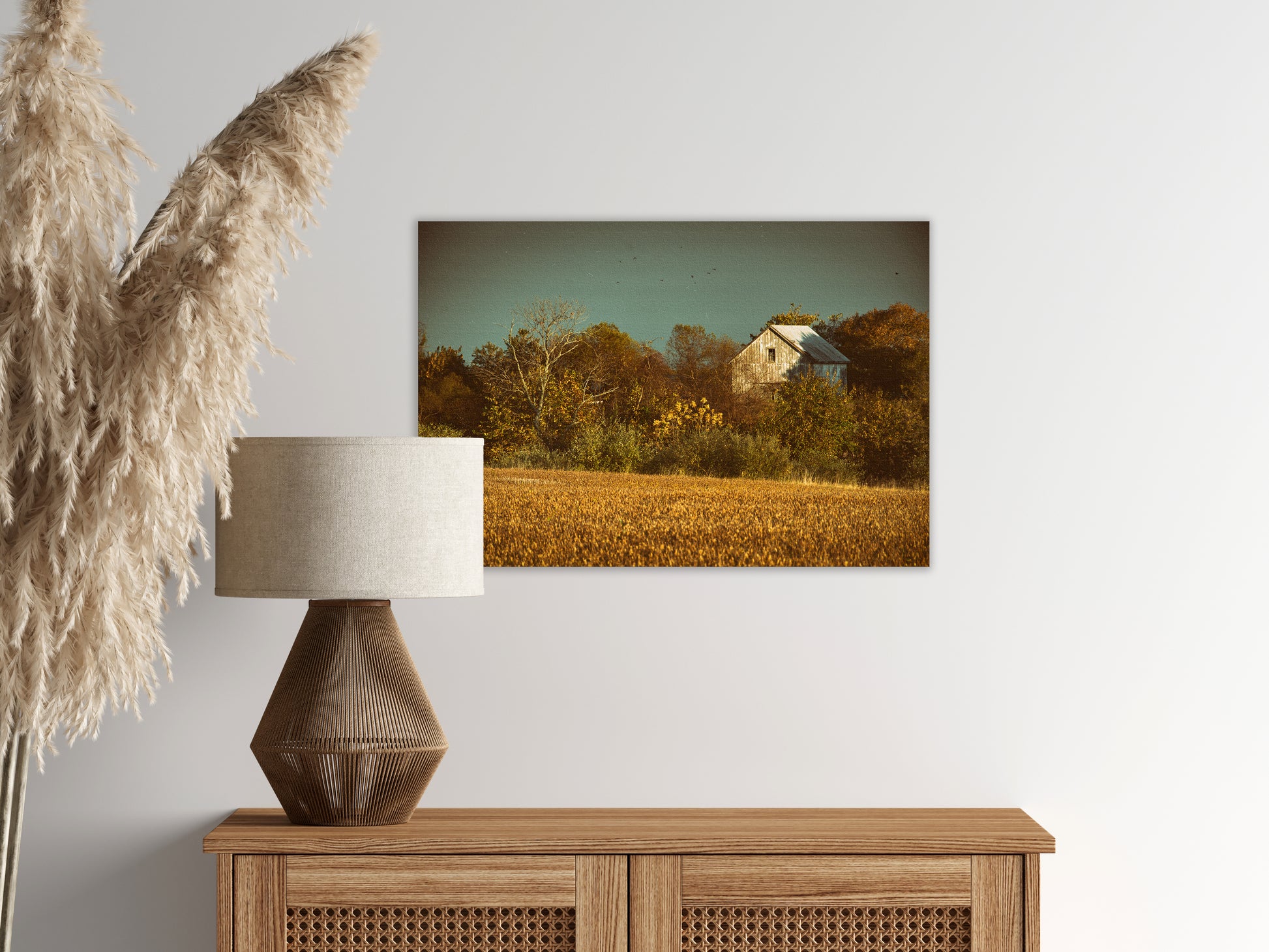 Abandoned Barn In The Trees -Aged Colorized Canvas Wall Art Print