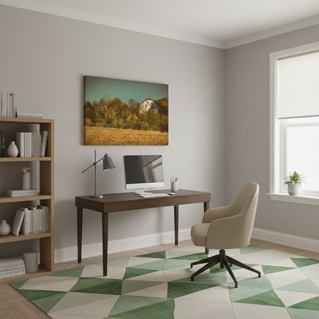 Abandoned Barn In The Trees -Aged Colorized Canvas Wall Art Print in Transitional Style Home Office