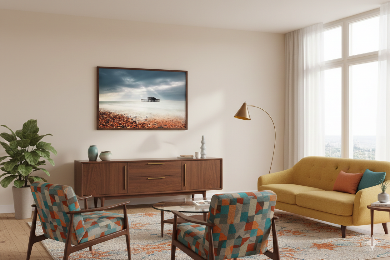 Abandoned West Pier Vintage Gentle Touch Effect Landscape Photo Loose in Mid-Century Modern Style Living Room