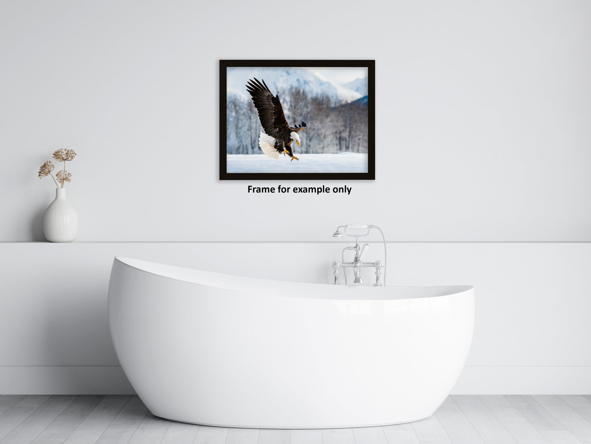 art prints for a bathroom, Adult Bald Eagle and Alaskan Winter Landscape Animal artwork print