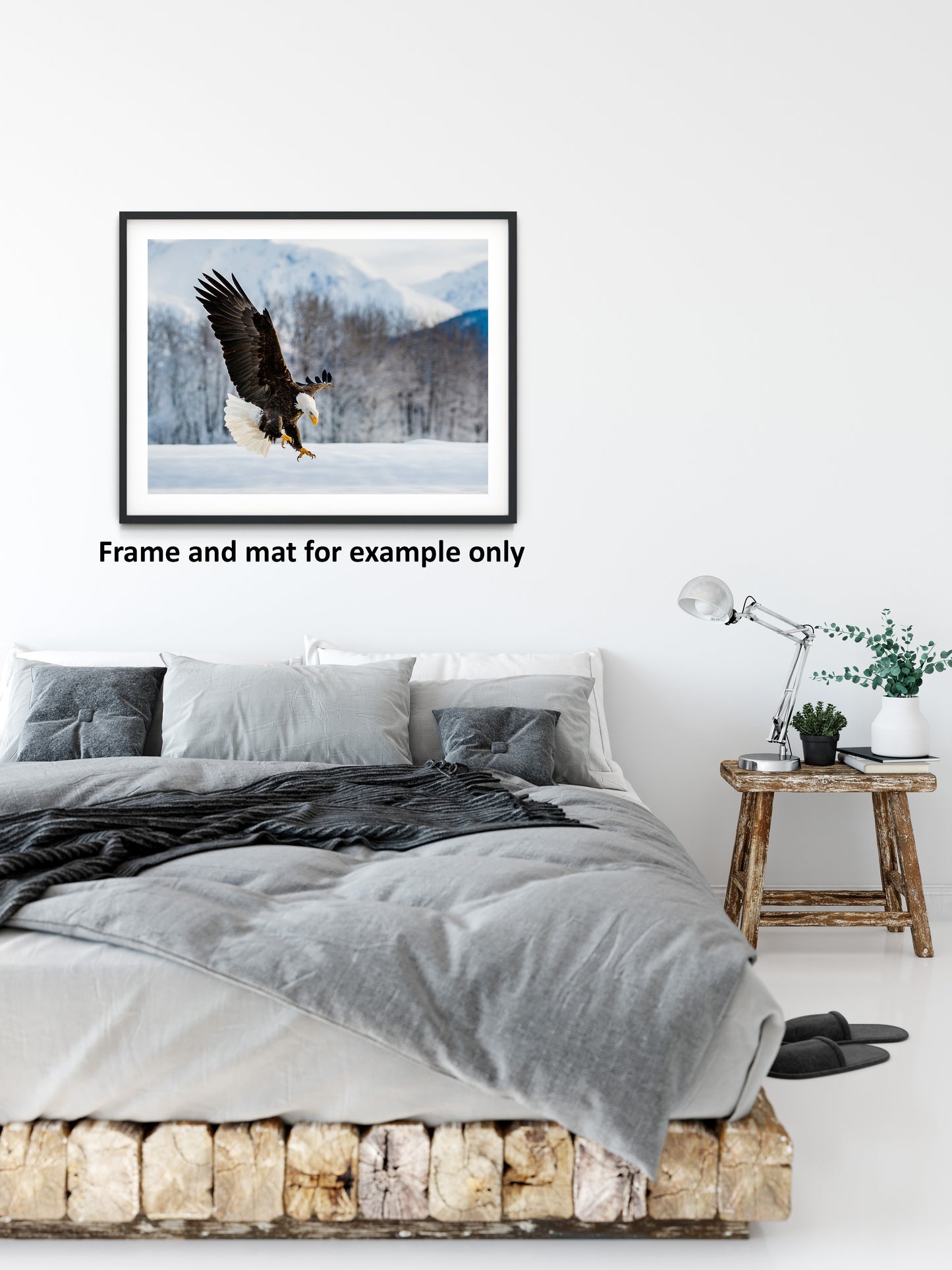 large wildlife prints, Adult Bald Eagle and Alaskan Winter Landscape Animal artwork print