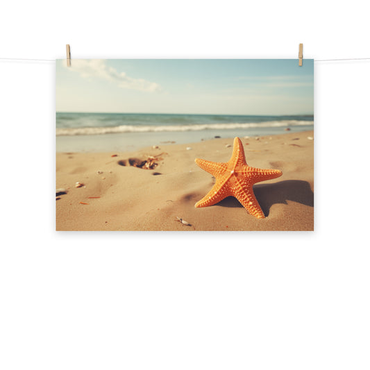 Aesthetic Beach Posters: A Moment of Serenity Starfish on Beach Photorealism - Digital Artwork Loose Print