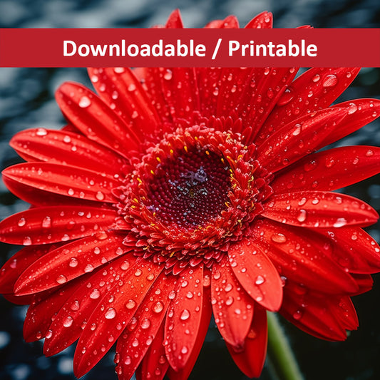 After the Rain Gerbera Daisy Photorealistic Floral Digital Artwork Downloadable Printable Art