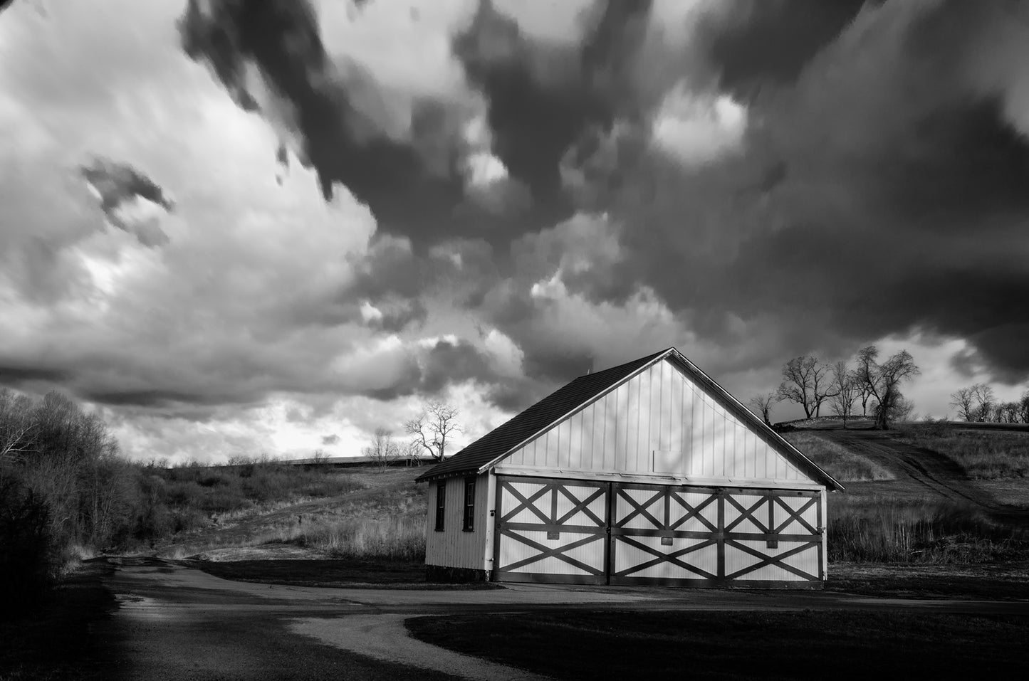 Artwork Prints: Aging Barn in the Morning Sun Black and White - Rural / Country / Farmhouse Style Landscape / Nature Photograph Canvas Wall Art Print - Wall Decor - Artwork