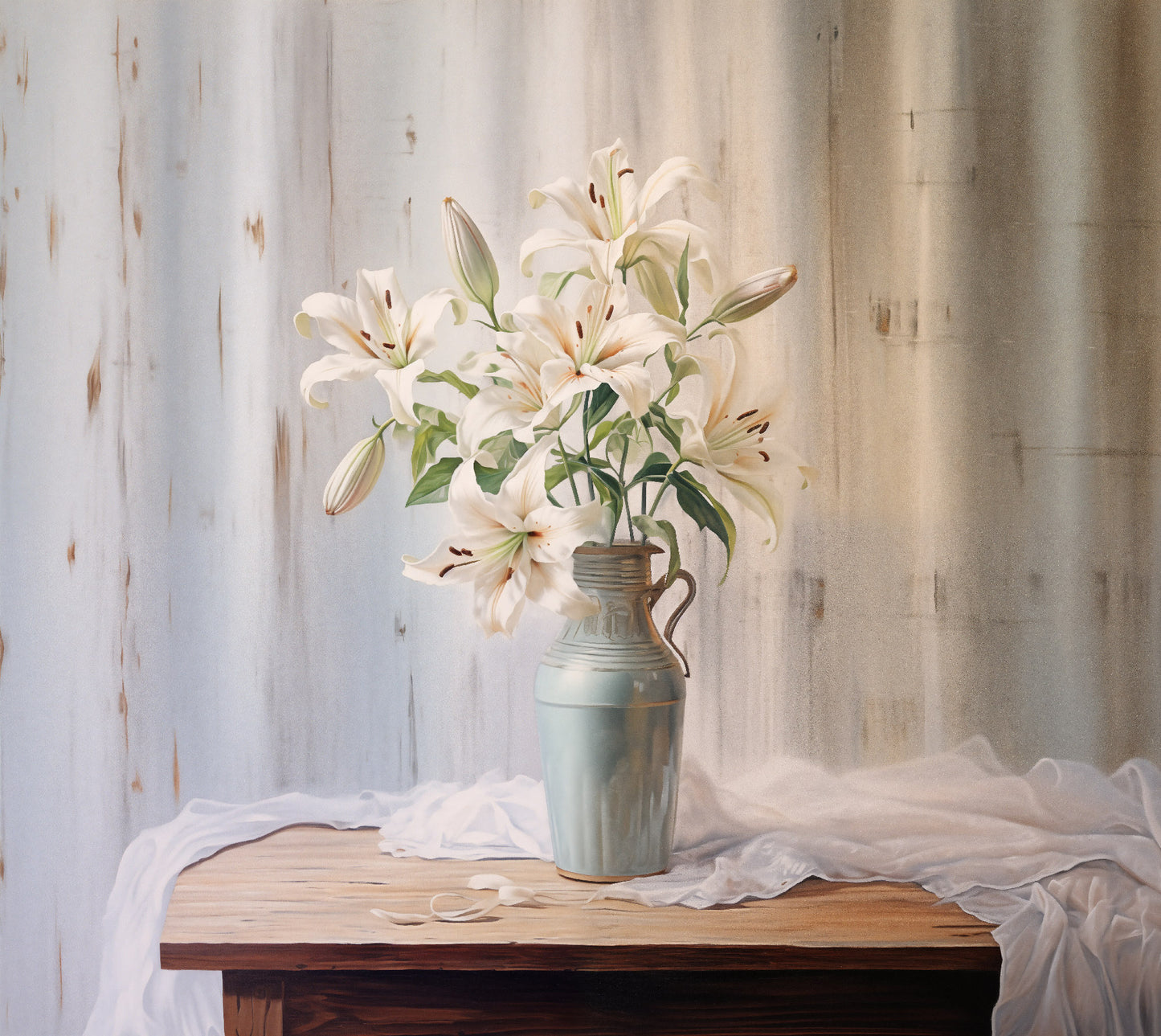 Wall Art of Flowers: "Alabaster Lilies" Pastel Painting Digital Artwork Loose Wall Art Print