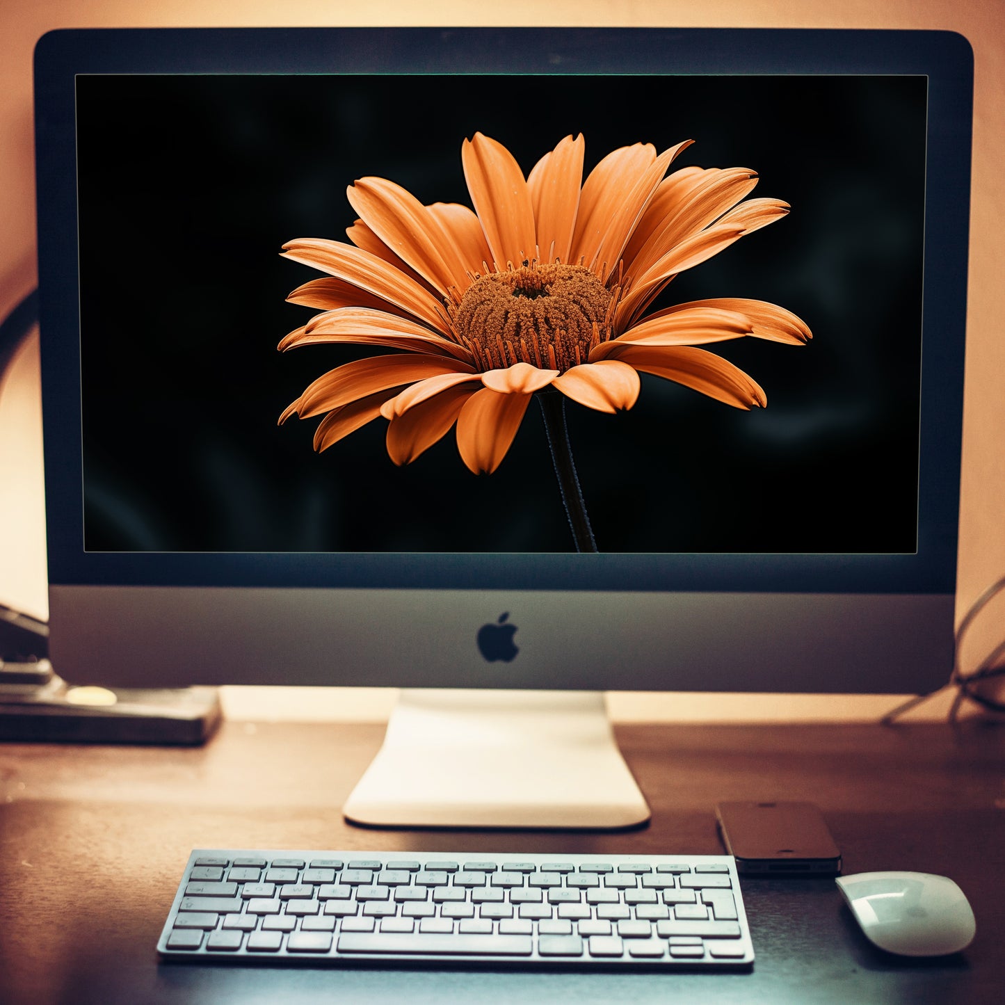 Amber Embrace  Realism Painting Orange Color Floral Photorealistic Digital Artwork Wallpaper for Computer 2