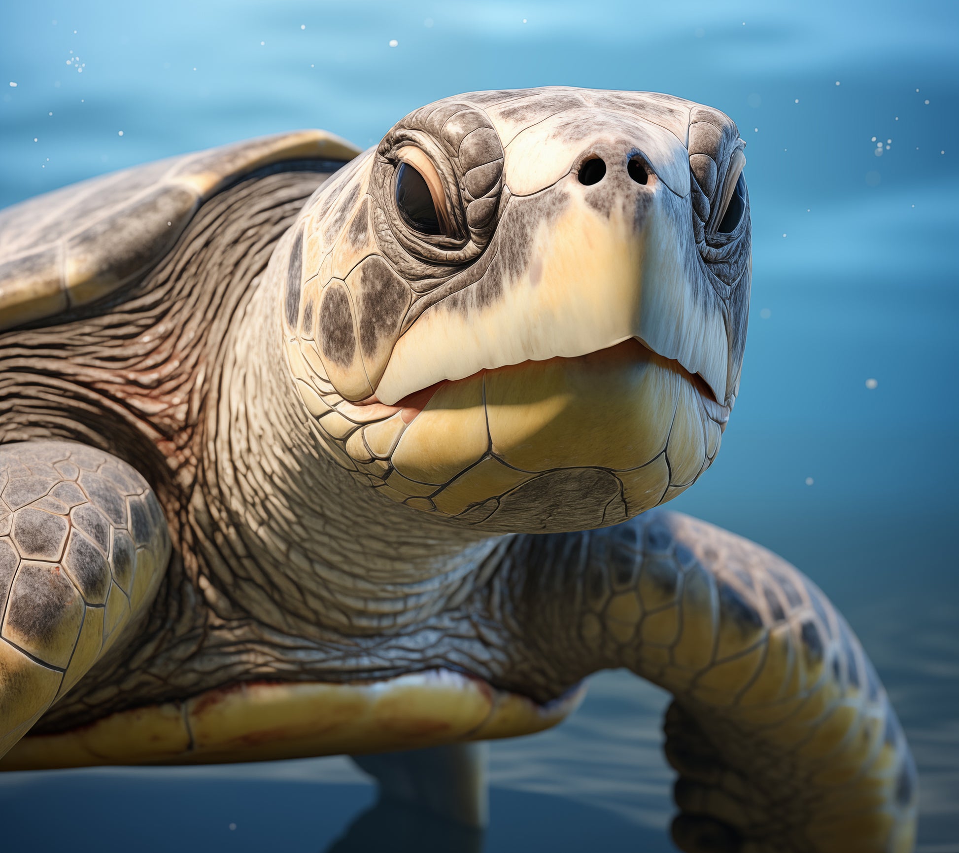 Cute Bathroom Pictures: Ancient Eyes Olive Ridley Close-up Photorealism Painting - Digital Artwork Frameable Print