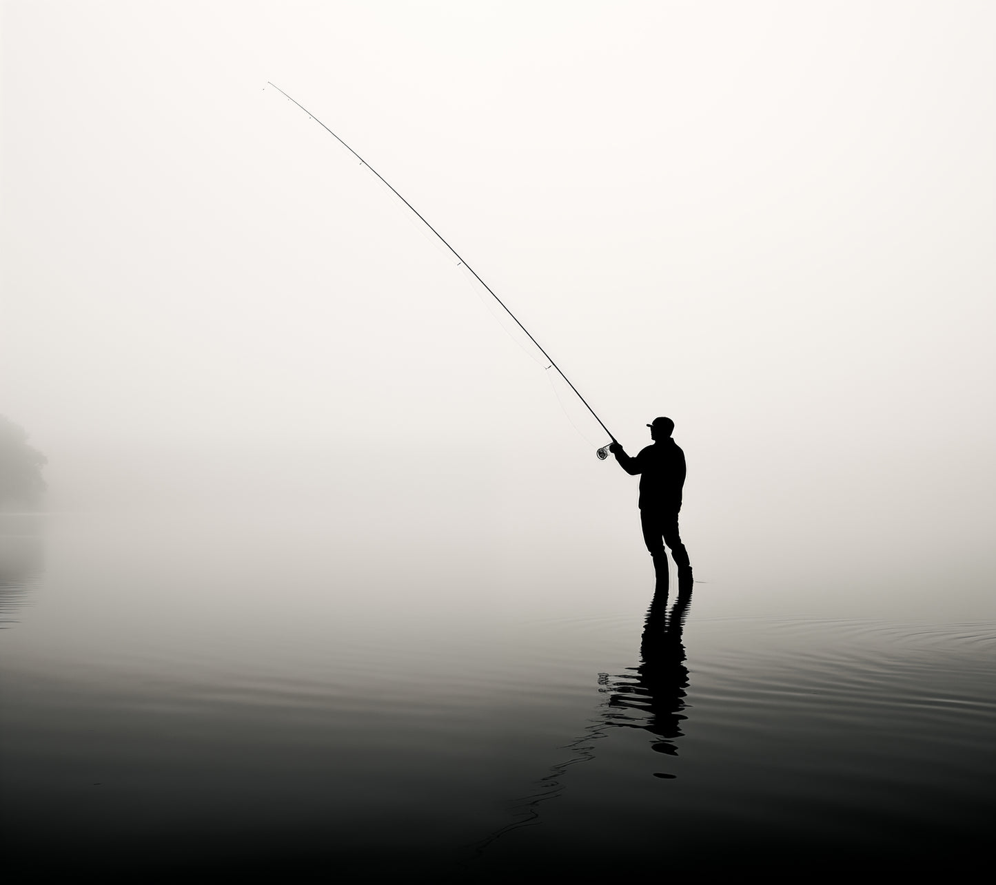 Fishing Art: Angler's Reverie Minimal Fishing Photorealism - Digital Artwork Loose Print