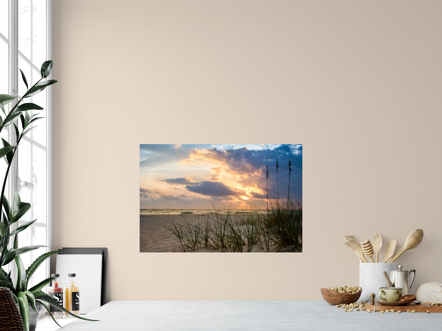 24X36 Beach Poster: Peaceful Cloudy Sunset on Beach - Coastal / Seascape / Nature / Landscape Photograph Loose / Unframed / Frameless / Frameable Wall Art Print - Artwork