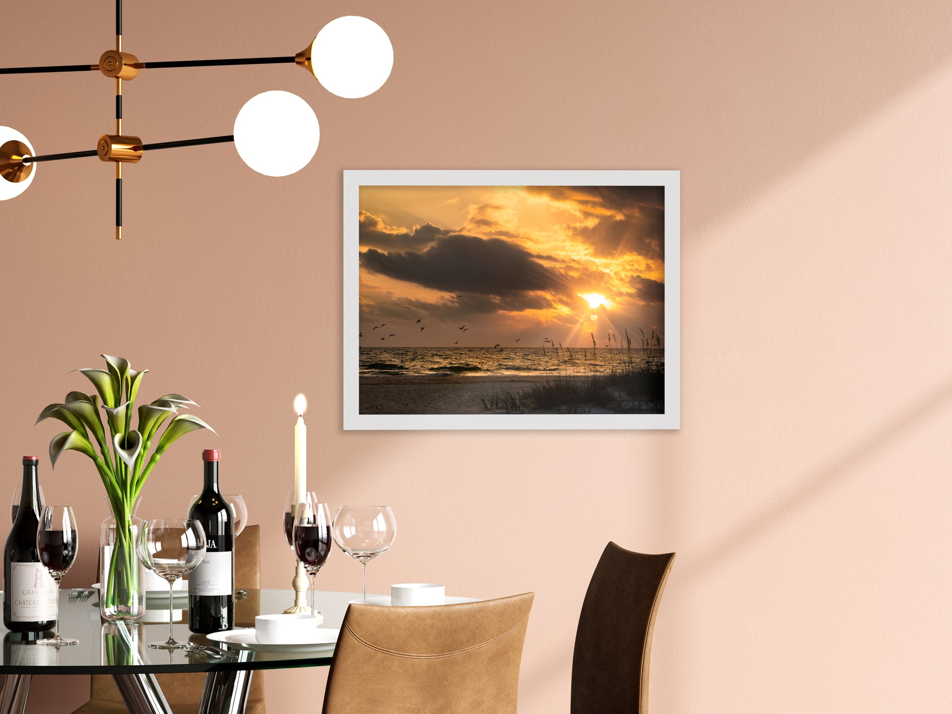 Anna Maria Island Cloudy Beach Sunset 1 Coastal Landscape Photograph in Dining Room Setting