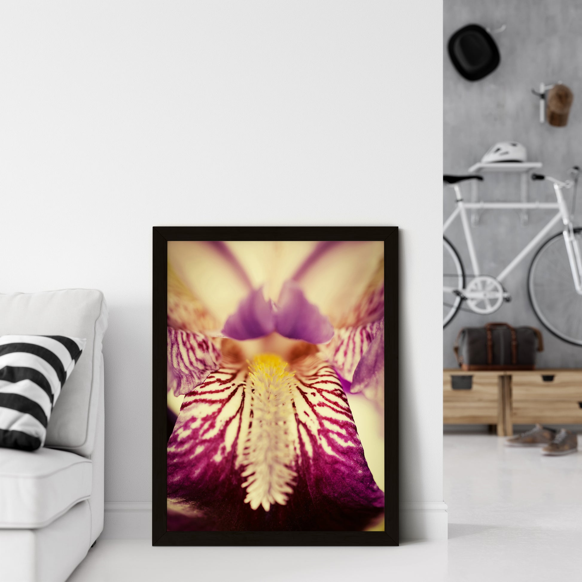 Framed Art Prints For Living Room: Antiqued Iris Floral / Flora / Botanical / Nature Photo Framed Wall Art Print - Artwork - Modern Wall Decor