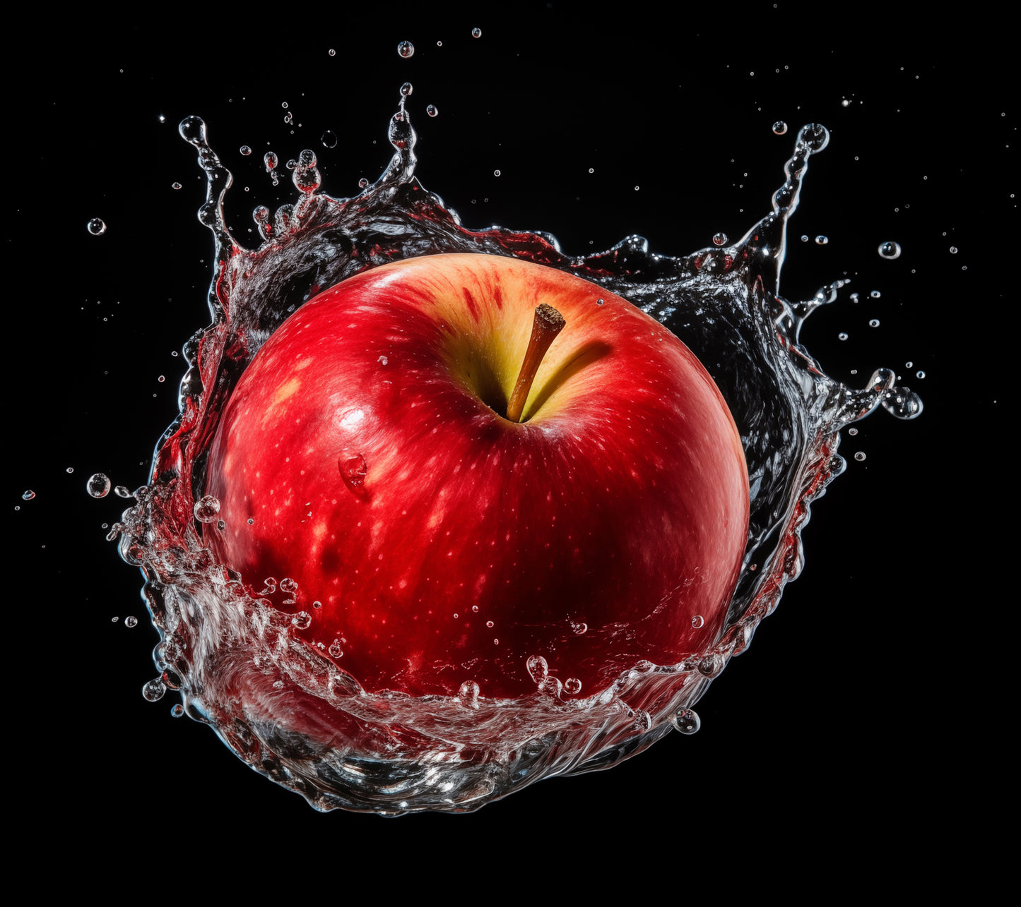 Apple Splashdown - Apple in Water Photorealism - Digital Artwork Loose Print