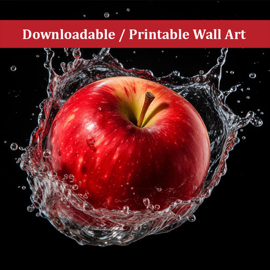Apple Splashdown - Apple in Water Photorealism - Digital Artwork DIY Wall Decor Instant Download Print - Printable